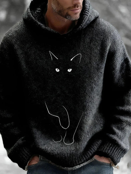 Men's Cat Art Printed Long Sleeve Hoodie