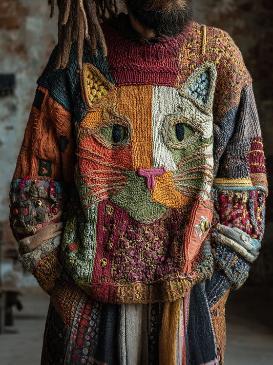 Men's Cat Art Vintage Tops