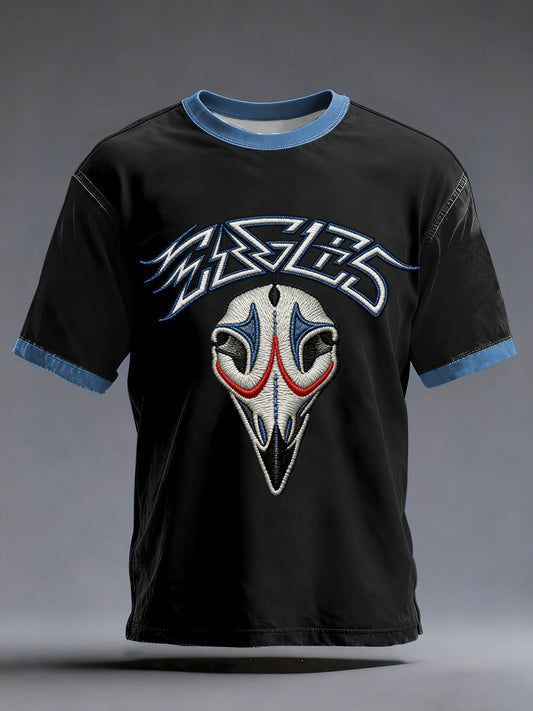 Men's Retro Rock Band Skull Print Casual Tee