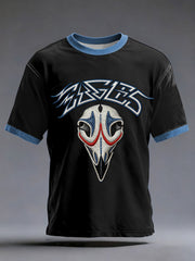 Men's Retro Rock Band Skull Print Casual Tee