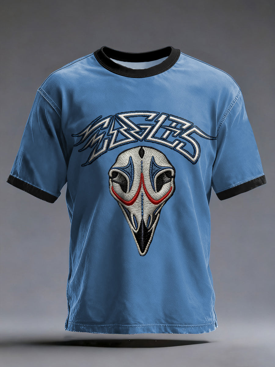 Men's Retro Rock Band Skull Print Casual Tee