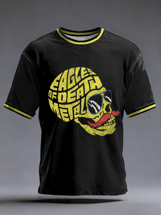 Men's Retro Rock Band Skull Print Casual Tee