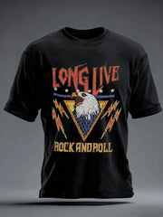 Men's Long Live Rock And Roll Eagles Print Casual Tee