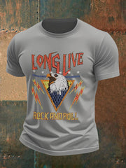 Men's Long Live Rock And Roll Eagles Print Casual Tee