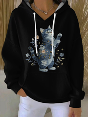 Women's Vintage Cat Patchwork Print Hoodie