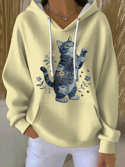 Women's Vintage Cat Patchwork Print Hoodie