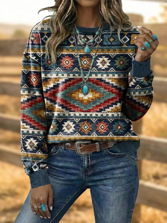 Women's Vintage Western Aztec Art Drawstring Sweatshirt
