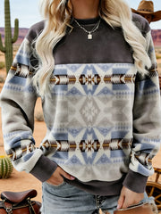 Women's Vintage Western Aztec Art  Cozy Flannel Sweatshirt