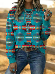 Women's Vintage Western Aztec Art Drawstring Sweatshirt