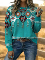 Women's Vintage Western Aztec Art Drawstring Sweatshirt