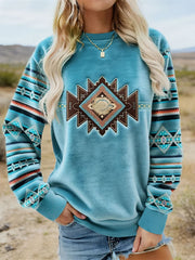 Women's Vintage Western Ethnic Cozy Flannel Sweatshirt