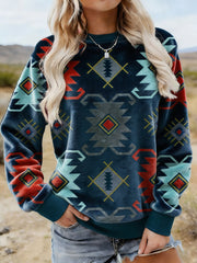 Women's Vintage Western Aztec Art Flannel Sweatshirt