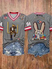 Women's Bunny Football Music Lover Printed short-sleeved T-shirt