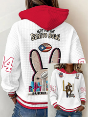 Women's Bunny Football Music Lover Printed large-sized hooded sweatshirt