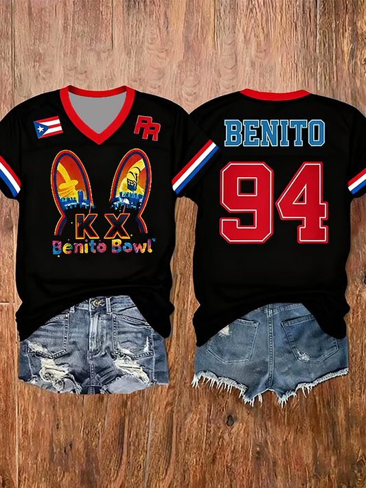 Women's Bunny Football Music Lover Printed short-sleeved T-shirt