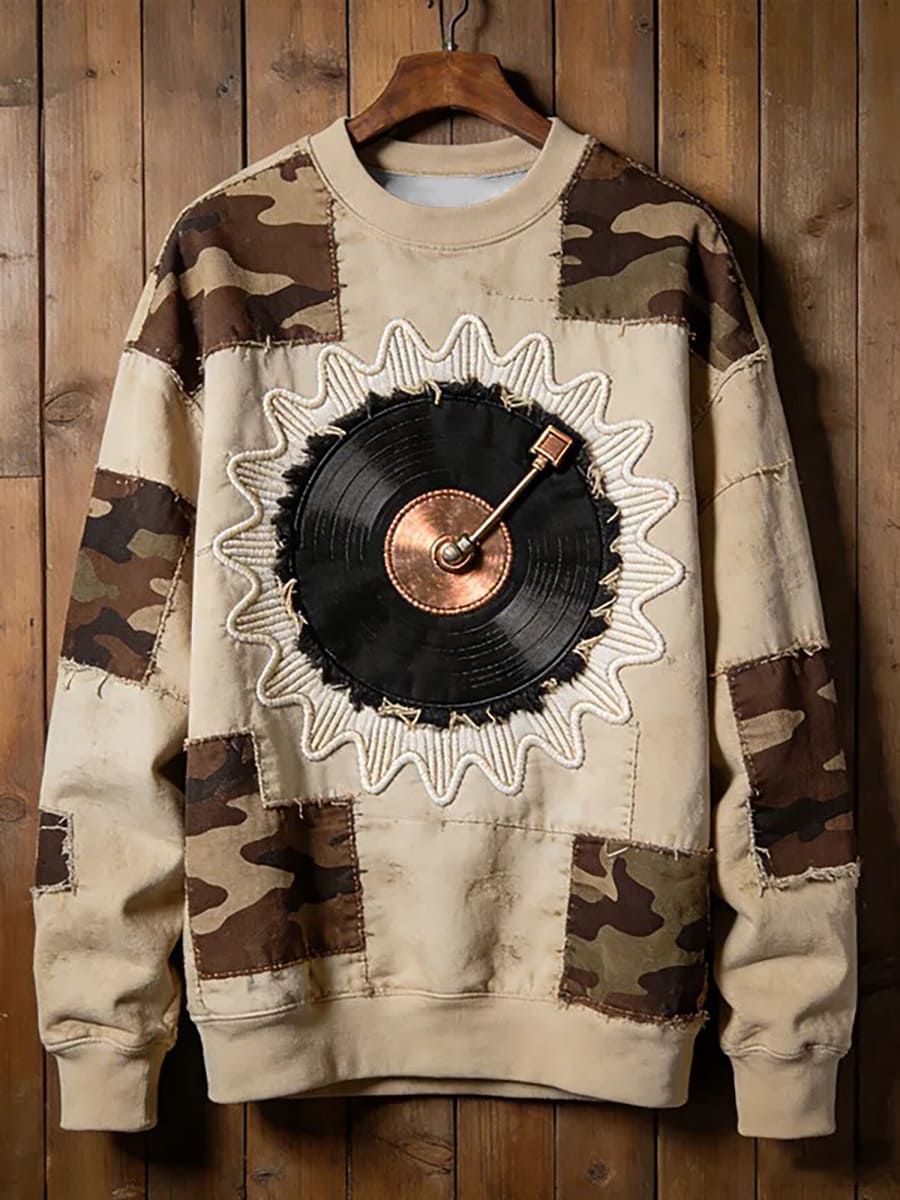 Men's Music Note Art Print Crew Neck Sweatshirt