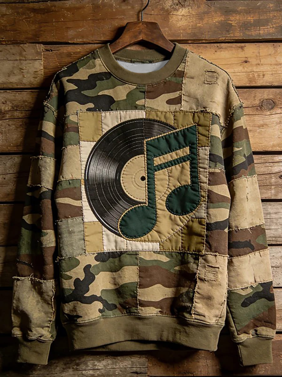 Men's Music Note Art Print Crew Neck Sweatshirt