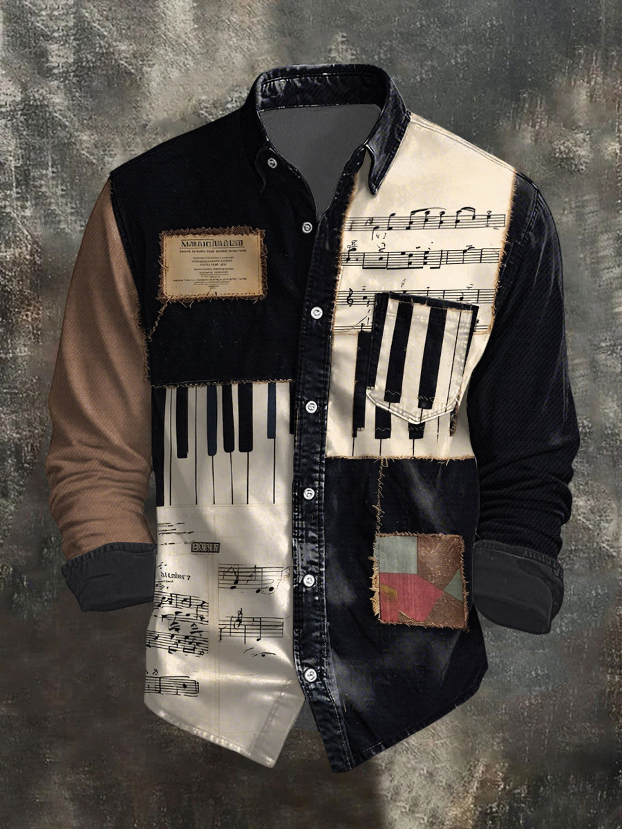 Men's Music Note Art Print Casual Shirt