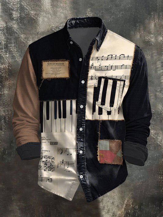 Men's Music Note Art Print Casual Shirt