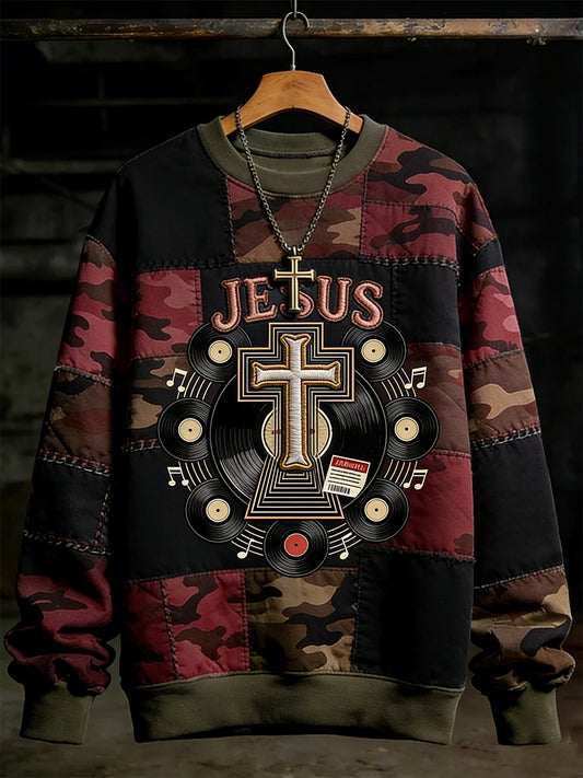 Men's Faith Music Note Crew Neck Sweatshirt