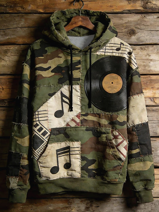 Men's Music Note Art Print Casual Hoodie with Pocket