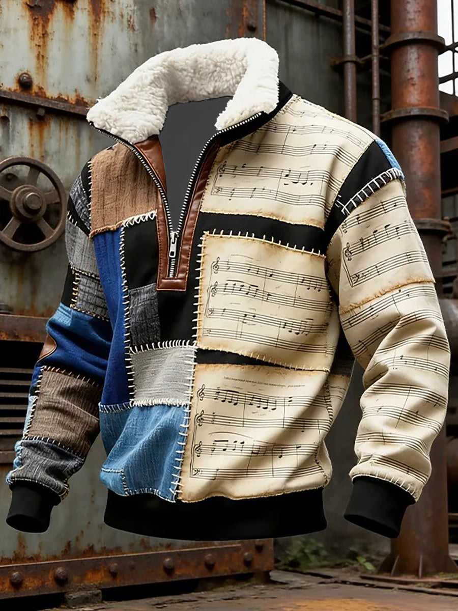 Men's Music Note Art Print baggy zip-up hoodie