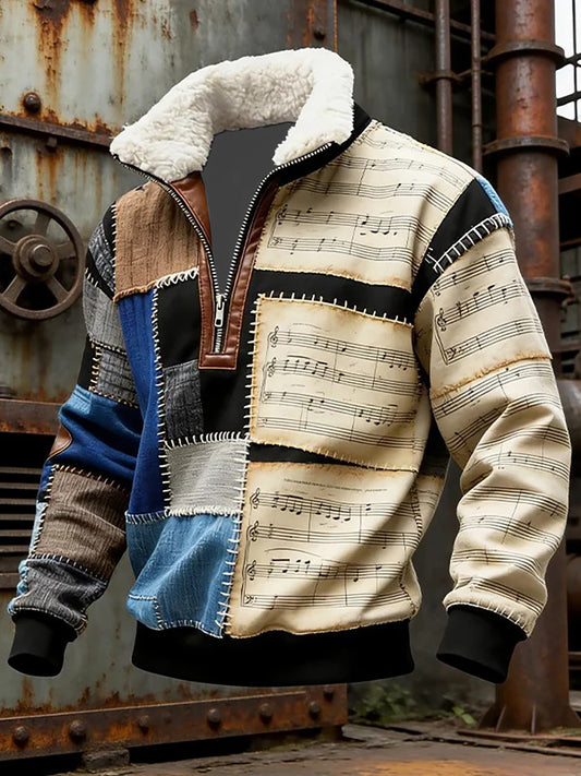 Men's Music Note Art Print baggy zip-up hoodie