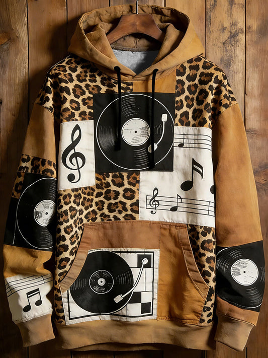 Men's Music Note Art Print Casual Hoodie with Pocket