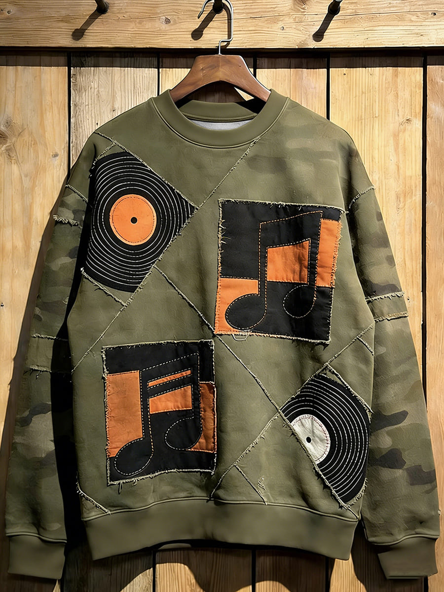 Men's Music Note Art Print Crew Neck Sweatshirt