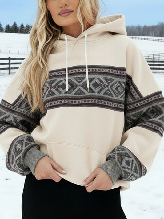 Women's Vintage Western Aztec Pattern Pocket Hoodie