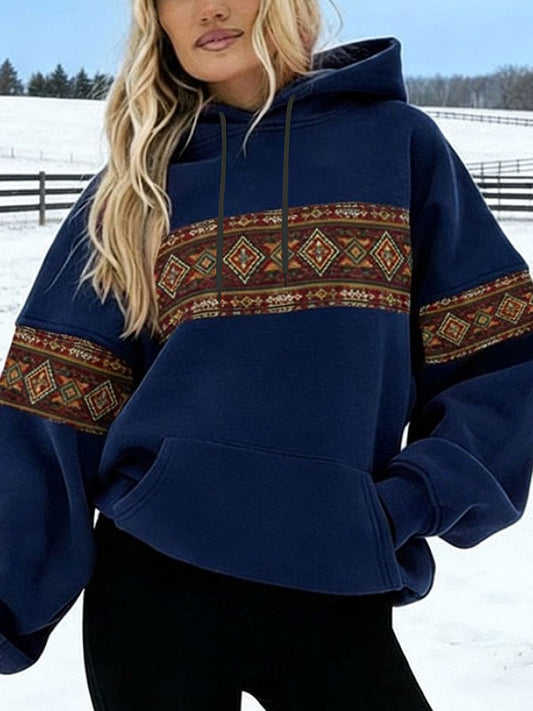 Women's Vintage Western Aztec Pattern Pocket Hoodie