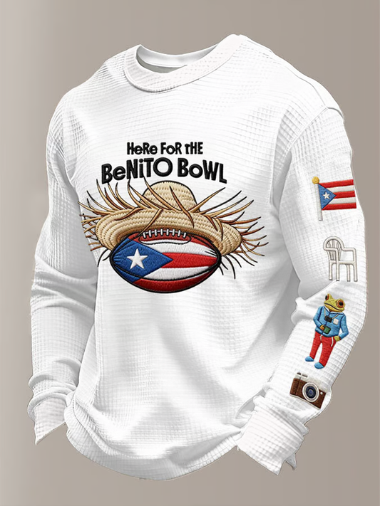 Men's Bunny Football Music Lover Printed Waffle Long Sleeve Top