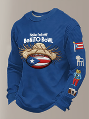 Men's Bunny Football Music Lover Printed Waffle Long Sleeve Top