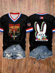 Women's Bunny Football Music Lover Printed short-sleeved T-shirt