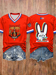 Women's Bunny Football Music Lover Printed short-sleeved T-shirt