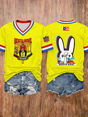 Women's Bunny Football Music Lover Printed short-sleeved T-shirt