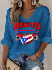 Women's Bunny Football Music Lover Printed Waffle T-shirt