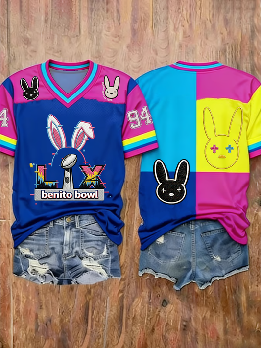 Women's Bunny Football Music Lover Printed short-sleeved T-shirt