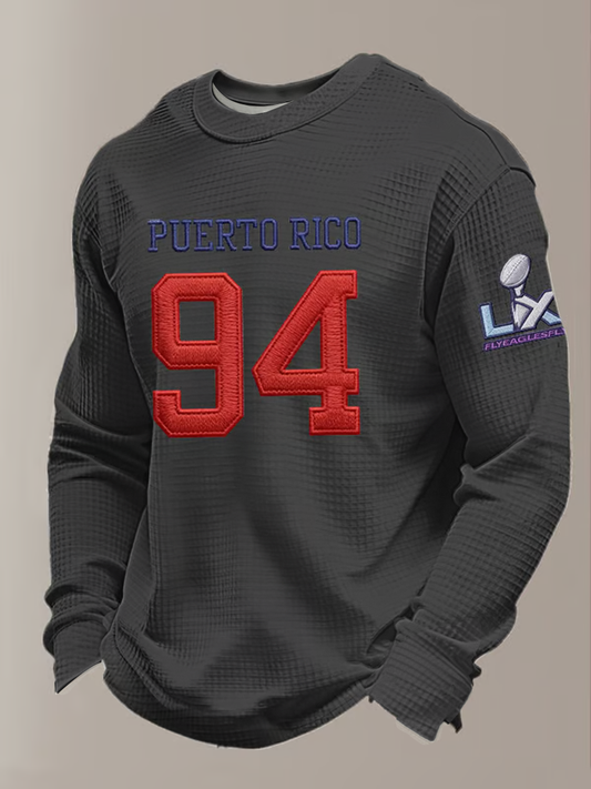 Men's Bunny Football Music Lover Printed Waffle Long Sleeve T-Shirt