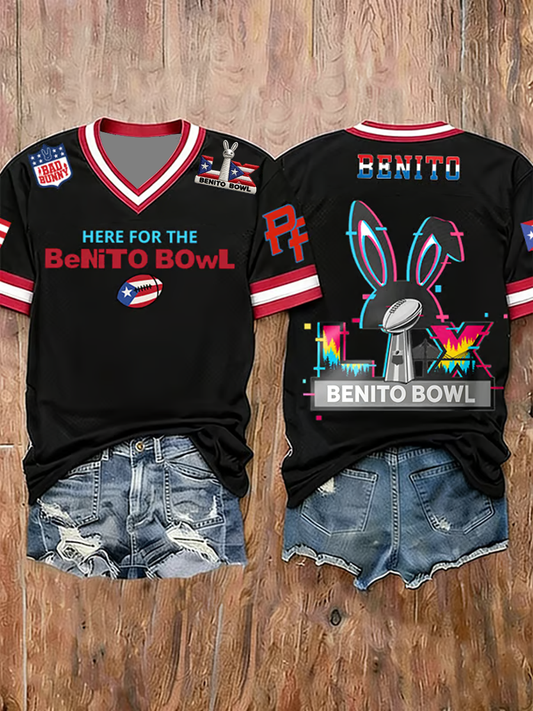 Women's Bunny Football Music Lover Printed short-sleeved T-shirt