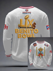 Men's Bunny Football Music Lover Printed Waffle Long Sleeve T-Shirt