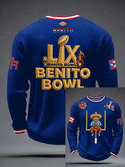 Men's Bunny Football Music Lover Printed Waffle Long Sleeve T-Shirt