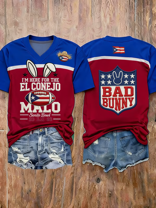 Women's Bunny Football Music Lover Printed short-sleeved T-shirt