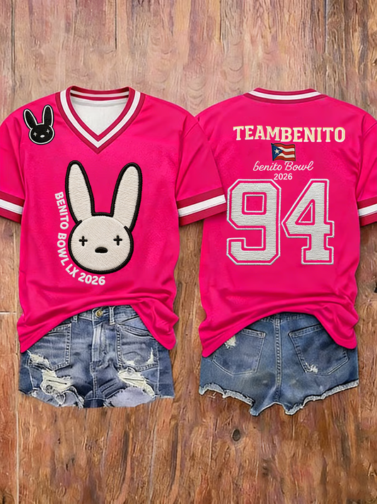 Women's Bunny Football Music Lover Printed short-sleeved T-shirt