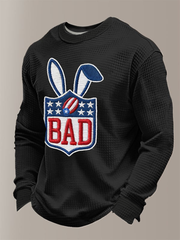 Men's Bunny Football Music Lover Printed Waffle Long Sleeve T-Shirt