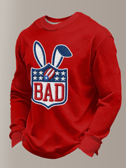 Men's Bunny Football Music Lover Printed Waffle Long Sleeve T-Shirt
