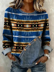 Women's Vintage Western Aztec Pattern Casual Button Sweatshirt