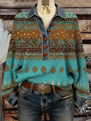 Women's Vintage Western Ethnic Aztec Art  Patchwork Sweatshirt