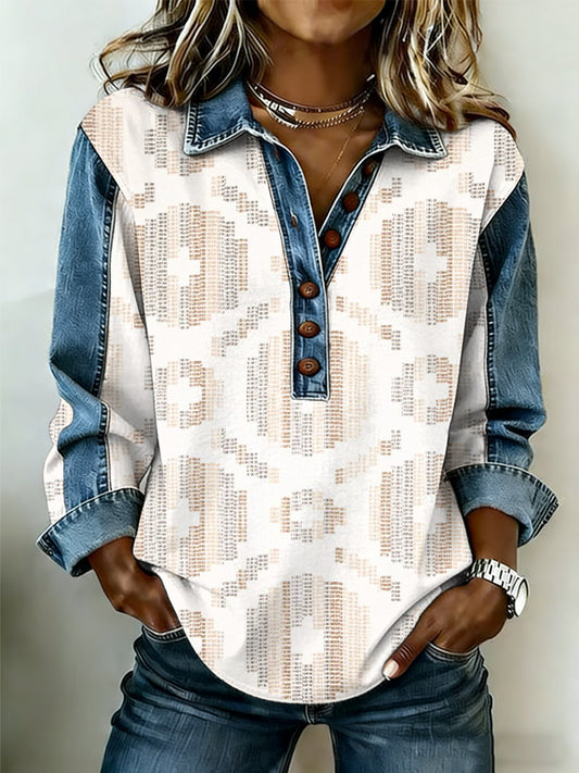 Women's Vintage Western Pattern Patchwork Art Sweatshirt