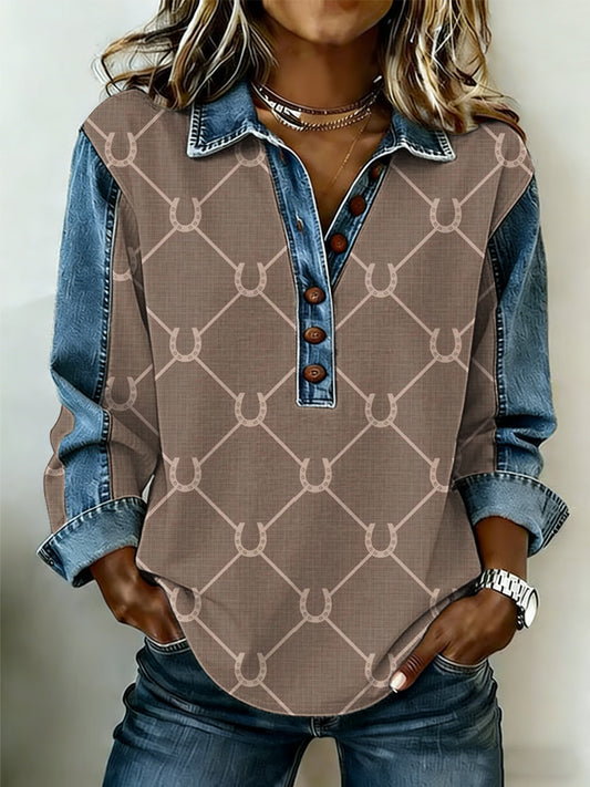 Women's Vintage Western Pattern Patchwork Art Sweatshirt